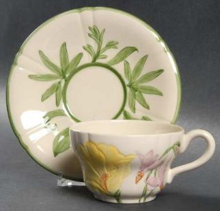 Franciscan Wildflower Flat Cup & Saucer Set, Fine China Dinnerware   Floral,Scal