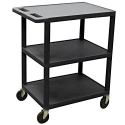 Offex Black 3 shelf Utility Cart With Swivel Casters (BlackNumber of shelves Three (3)Molded shelves will never scratch, dent or rustIntegral push handle is molded into top shelfQuiet easy rolling castersWeight capacity 400 pounds12 inch shelf clearance