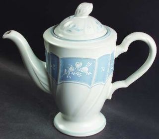Noritake Victory Blue Tea/Coffee Pot & Lid, Fine China Dinnerware   Blue Border,