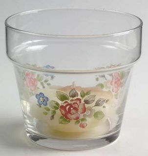 Pfaltzgraff Tea Rose Glass Flowerpot Float Candle, Fine China Dinnerware   Stone