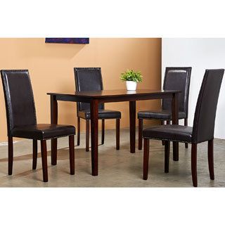 Warehouse Of Tiffany Blazing Dark Brown Dining Table And 4 Dining Chairs (Bi cast leather/oak woodFinish EspressoUpholstery materials Bi cast leatherUpholstery color Dark brownUpholstery fill FoamDimensions 38 inches high x 18 inches wide x 17 inches