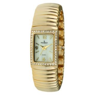 Womens Peugeot Swarovski Crystal Bezel Expension Bracelet Watch   Gold