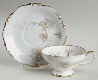 Heinrich   H&C Du Barry Footed Cup & Saucer Set, Fine China Dinnerware   Gold Tr