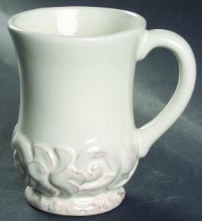 Florentine Mug, Fine China Dinnerware   All Off White, Embossed Scrolls
