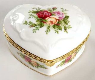 Royal Albert Old Country Roses Hinged Heart Shaped Musical Jewelry Box, Fine Chi