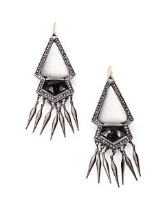 Alexis Bittar Black Onyx, Marcasite and Lucite Fringe Earrings   Grey