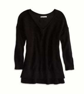 Black AE Drapey V Neck Sweater, Womens XS