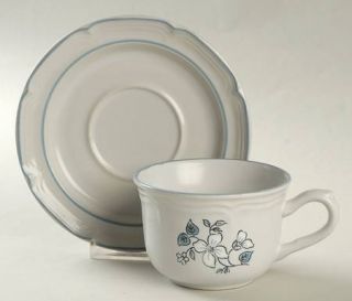 Covington Edition Avondale Flat Cup & Saucer Set, Fine China Dinnerware   Blue/W