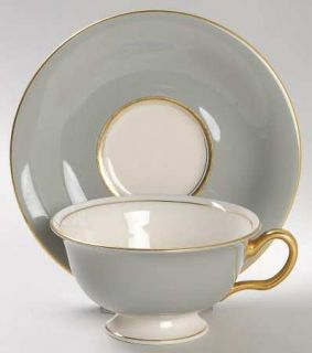 Castleton (USA) Windermere Grey Footed Cup & Saucer Set, Fine China Dinnerware  