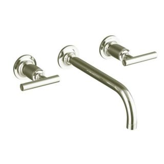 Kohler K t14414 4 sn Vibrant Polished Nickel Purist Two handle Wall mount Lavatory Faucet Trim With 9, 90 degree Angle Spout An