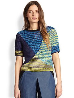 Risto Colorblock Striped Chunky Knit Sweater   Yellow/Navy/Blue