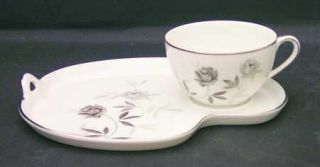 Noritake Rosamor Snack Plate & Cup Set, Fine China Dinnerware   Gray Roses,Plati