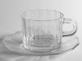 Bormioli Rocco Oxford Cup and Saucer Set   Clear, Vertical Lines, No Trim