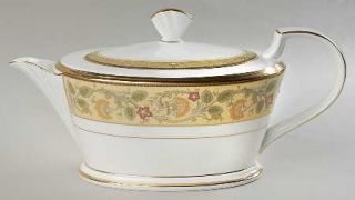 Noritake Golden Pageantry Teapot & Lid, Fine China Dinnerware   Bone, Floral & Y