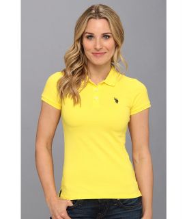 U.S. Polo Assn Solid Small Pony Polo Womens Short Sleeve Pullover (Yellow)