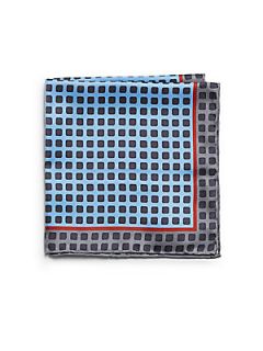 Silk Grided Squares Pocket Square   Charcoal Blue