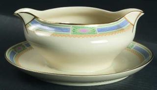 Community Noblesse (Pink/Blue/Green/Gold) Gravy Boat with Attached Underplate, F