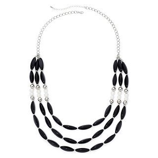 Mixit Silver Tone Black and White 3 Row Bib Necklace, Multi