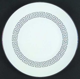 Quality Crafts Athena Dinner Plate, Fine China Dinnerware   Black Greek Key, Smo