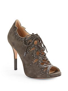 Vara Studded Suede Lace Up Ankle Boots   Charcoal