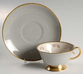 Flintridge Twilight (Gold) Footed Cup & Saucer Set, Fine China Dinnerware   Gray