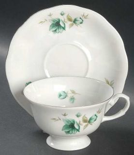 Favolina Morning Footed Cup & Saucer Set, Fine China Dinnerware   Dark Green Flo