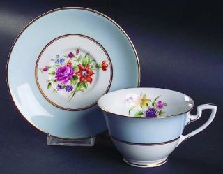 Royal Worcester Miranda Blue Footed Cup & Saucer Set, Fine China Dinnerware   Bl