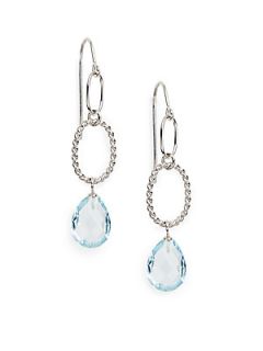 Blue Topaz & Sterling Silver Cable Drop Earrings   Blue Topaz