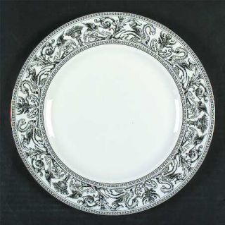 Wedgwood Florentine Platinum White Body Dinner Plate, Fine China Dinnerware   Pl