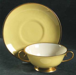 Flintridge Sylvan Yellow (Rim) Footed Cream Soup Bowl & Saucer Set, Fine China D