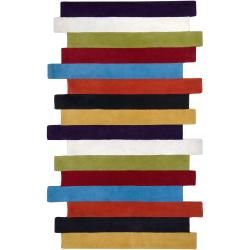 Hand tufted Contemporary Multi Colored Stripe Bury Wool Abstract Rug (8 X 11)
