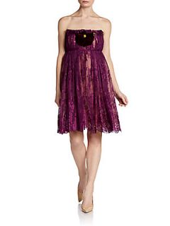 Strapless Lace Empire Dress   Purple