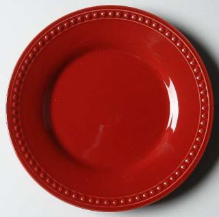  Pearl Red Salad Plate, Fine China Dinnerware   All Red,Embossed Dots,Ri