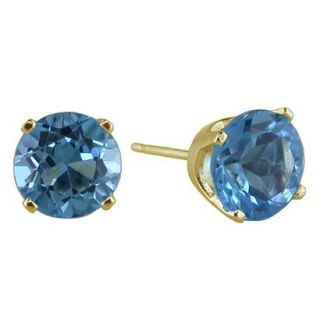 Round Blue Topaz Stud Earrings in 14K Yellow Gold