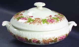 Wedgwood Wildbriar Brown/Pink Round Covered Vegetable, Fine China Dinnerware   S