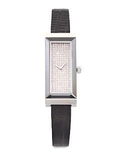 Gucci G Frame Diamond Dial, Stainless Steel & Lizard Strap Watch   Silver