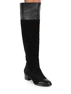 Joie Sabra Suede & Leather Knee High Boots   Black