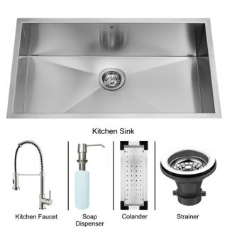 Vigo Industries VG15077 Kitchen Sink Set, Undermount Sink, Faucet, Colander, Strainer amp; Dispenser Stainless Steel