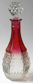 Indiana Glass Diamond Point Ruby Decanter   Clear W/Ruby Band,Heavy Pressed