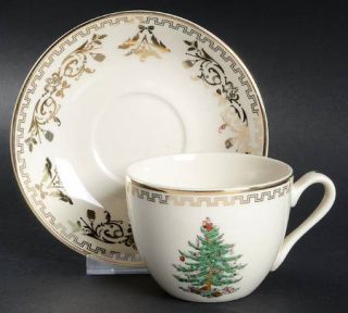 Spode Christmas Tree Gold Collection Flat Cup & Saucer Set, Fine China Dinnerwar