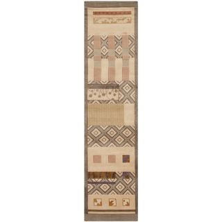 Safavieh Hand knotted Tibetan Geometric Beige Wool/ Silk Rug (26 X 12)