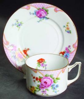 Epiag Bridal Rose (White Background) Flat Cup & Saucer Set, Fine China Dinnerwar