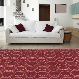 Hand knotted Red Rust Contemporary Scrolls Wool Geometric Rug (9 X 13)