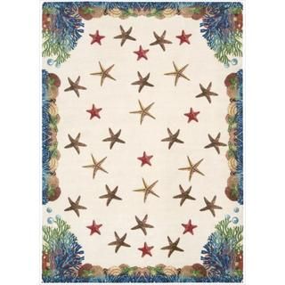 Shoreline Coral And Starfish Ivory Polyester Rug (5 X 7)