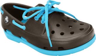 Childrens Crocs Beach Line Boat Shoe Lace Up   Espresso/Electric Blue Casual Sh