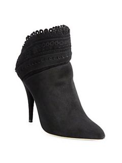 Tabitha Simmons Harmony Laser Cut Suede Ankle Boots   Black