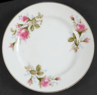 Aladdin Moss Rose Bread & Butter Plate, Fine China Dinnerware   Pink Roses/Buds,