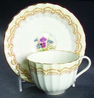 Royal Worcester Cromwell Flat Cup & Saucer Set, Fine China Dinnerware   Cream Ri