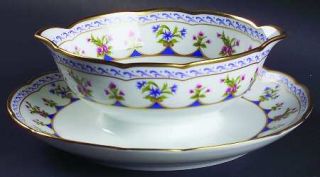 Bernardaud Chateaubriand Blue Gravy Boat with Attached Underplate, Fine China Di