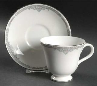 Wedgwood Kingsgate Footed Cup & Saucer Set, Fine China Dinnerware   Gray Geometr